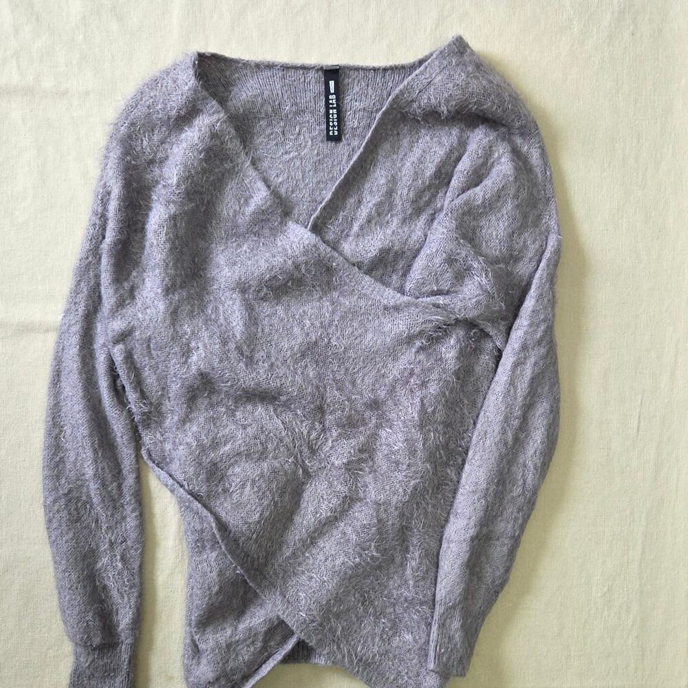 Design Lab Lord & Taylor Woman's Grey Mo Hair Wrap Sweater size XS